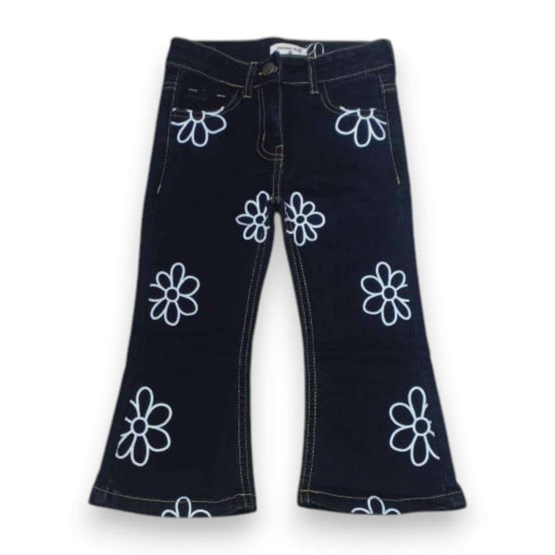 Girls Dark Blue Flower Denim Pant