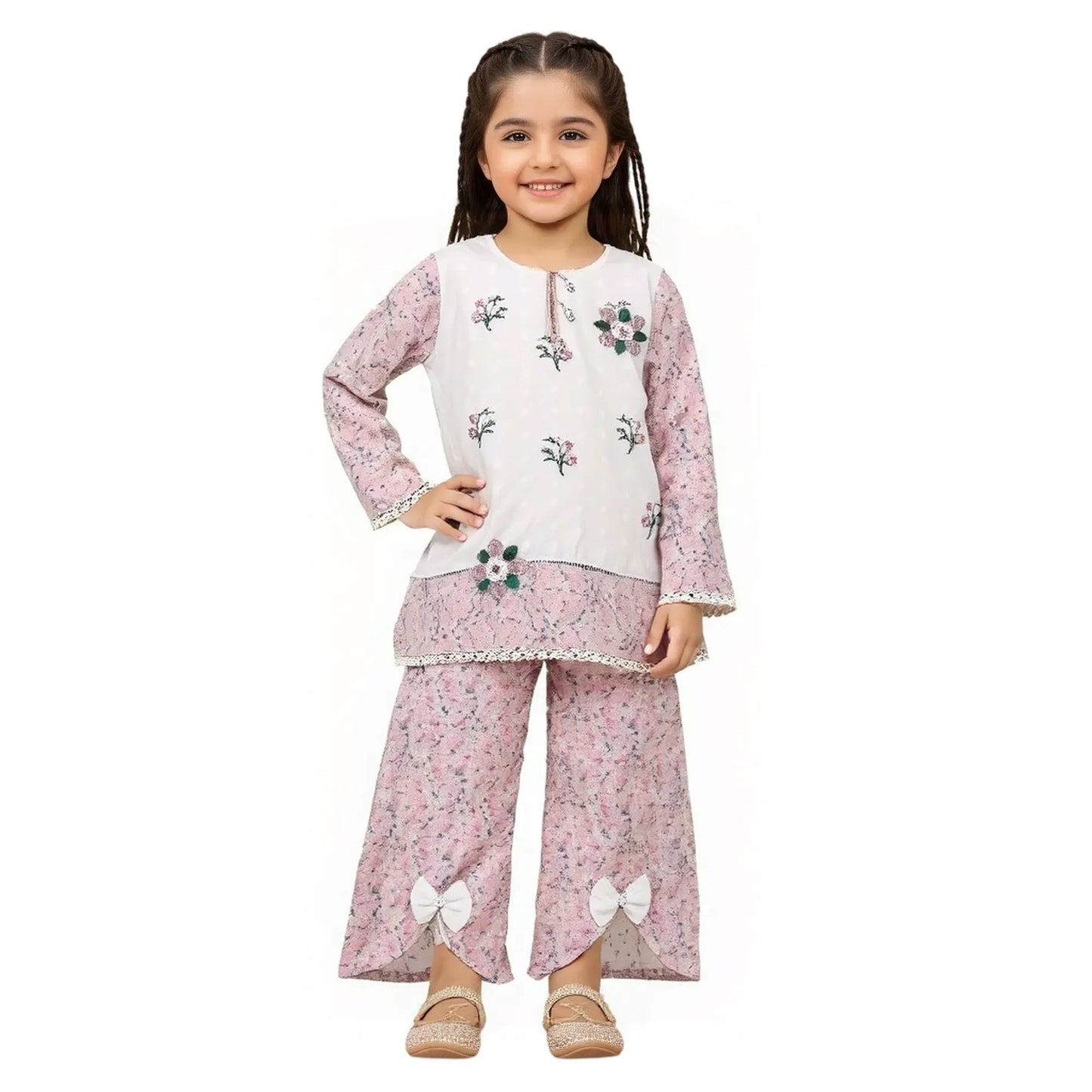 Girls White And Pink 2pc suit