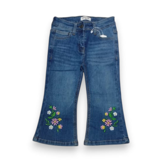 Girls Light Blue Embroidered Denim Pant