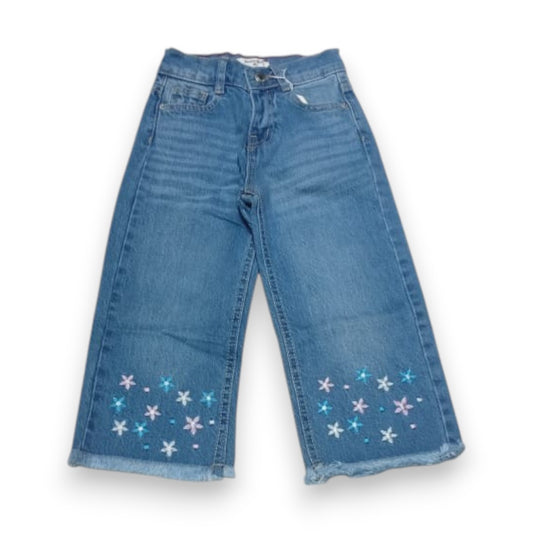 Girls Light Blue Embroidered Denim Pant