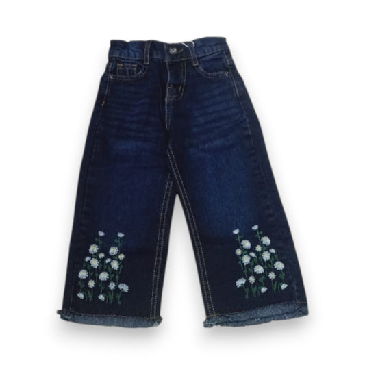 Girls Dark Blue Embroidered Denim Pant