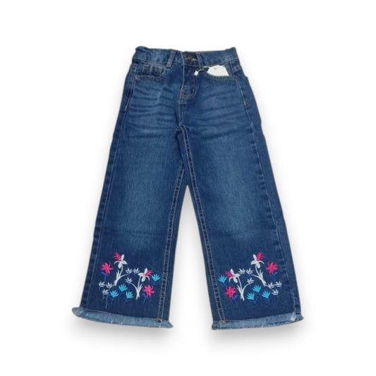 Girls Light Blue Embroidered Denim Pant