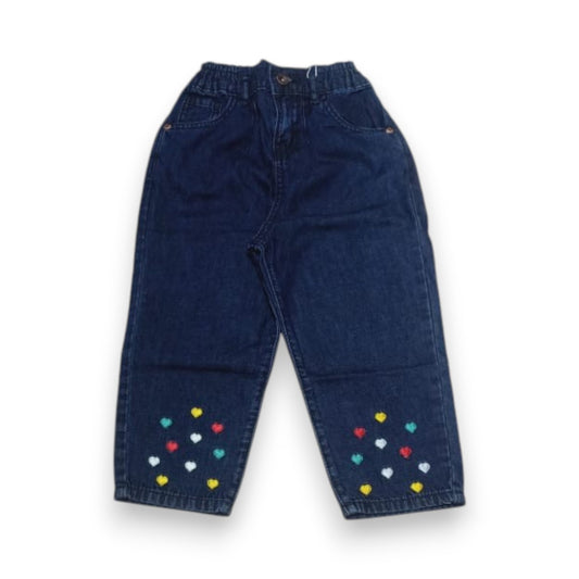 Girls Dark Blue Embroidered Denim Pant