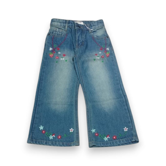 Girls Light Blue Embroidered Denim Pant