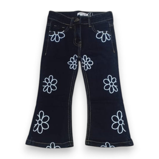 Girls Dark Blue Flower Denim Pant