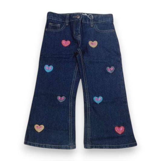 Girls Dark Blue Embroidered Denim Pant