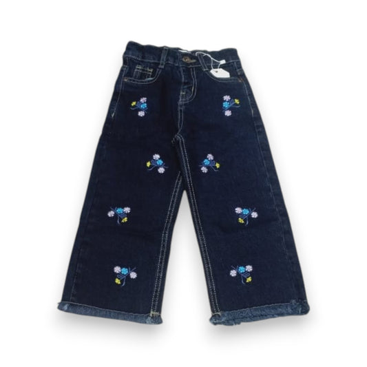 Girls Embroidered Denim Dark Blue Pant