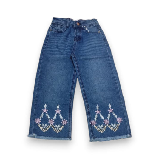 Girls Light Blue Embroidered Denim Pant