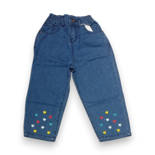 Girls Light Blue Embroidered Denim Pant