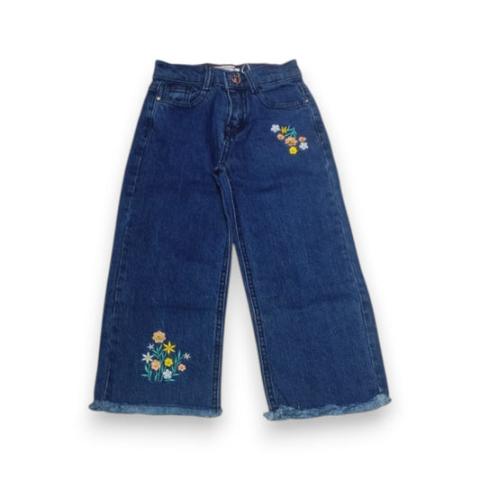 Girls Light Blue Embroidered Denim Pant