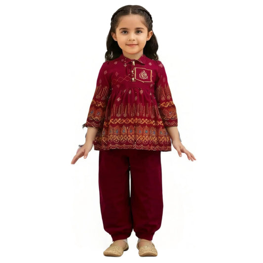 Girls Mehroon 2pc suit