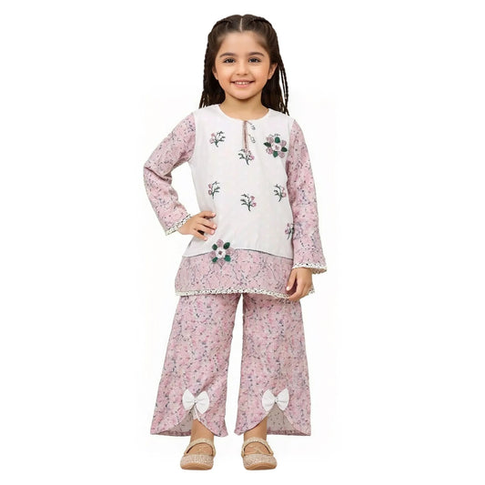 Girls White And Pink 2pc suit