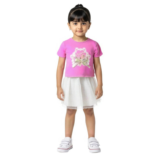 Girls White And Pink Shirt And Skirt